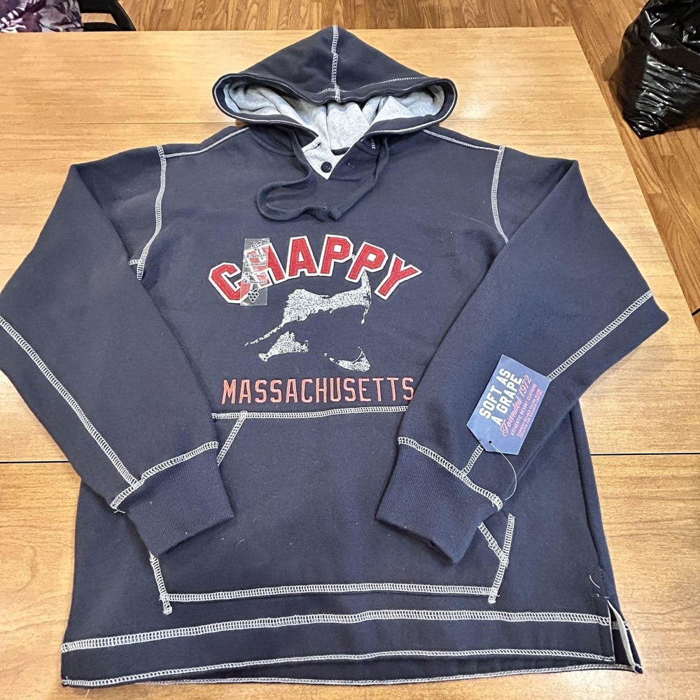 Soft As A Grape Hoodie‎ Mens XS Blue Chappy Massachusetts Fleece V Neck Pullover
